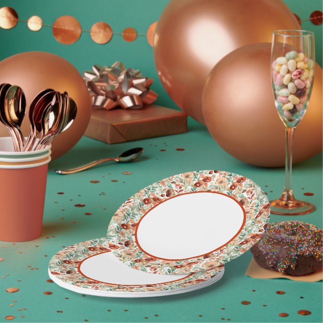Fall floral border party paper plate (Multi)