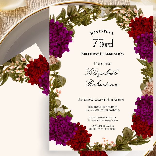 Fall Floral Border Womens 73rd Birthday Invitation (Creator Uploaded)