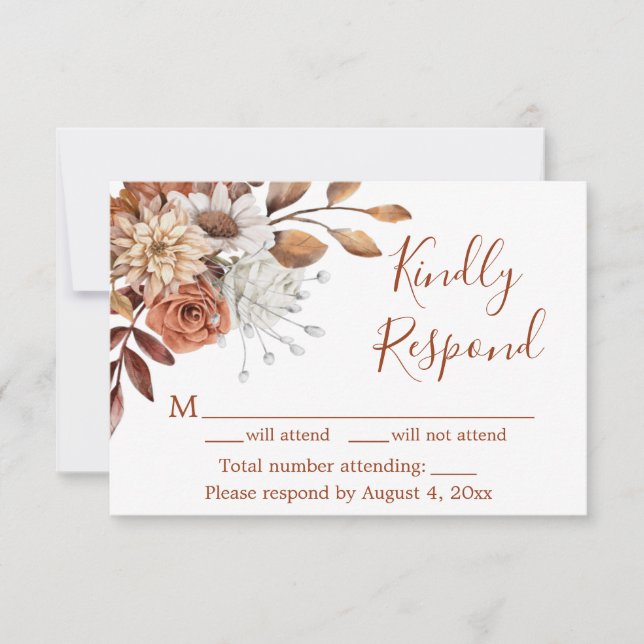 Fall Floral Bouquet Birthday Response RSVP Card (Front)