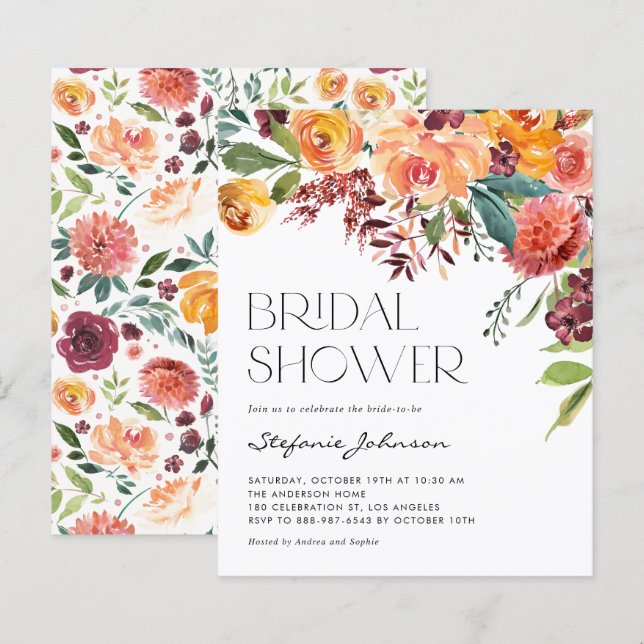 Fall Floral Bouquet Bridal Shower Invitation (Front/Back)