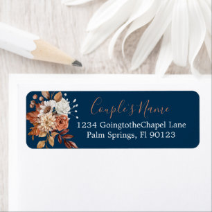 Fall Floral Bouquet Navy Blue Return Address Label