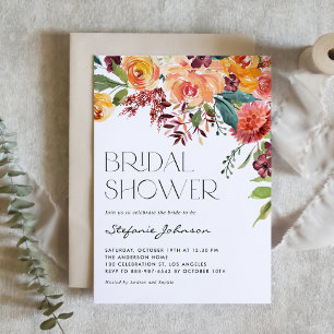 Fall Floral Bouquet QR Code Bridal Shower Invitation