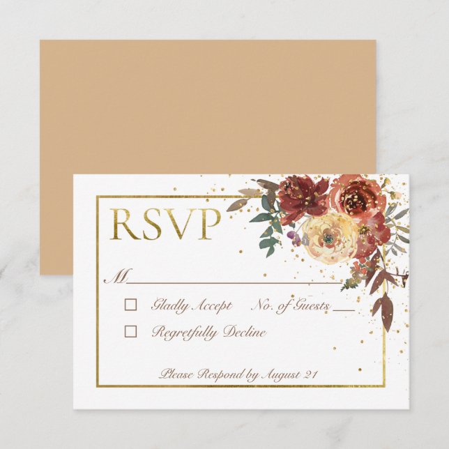 Fall Floral Bouquet with Gold RSVP Card (Front/Back)