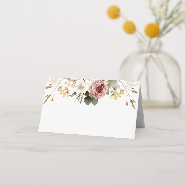 Fall Floral Bridal Shower Blush & Gold  Place Card (Front)
