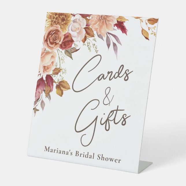 Fall Floral Bridal Shower Cards & Gifts Pedestal Sign (Front)