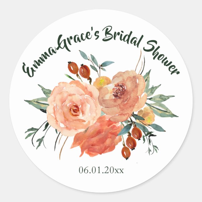 Fall Floral Bridal Shower Classic Round Sticker (Front)