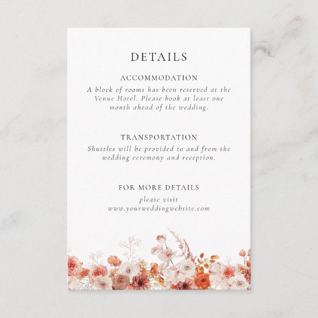 Fall Floral Bridal Shower Enclosure Card (Front)
