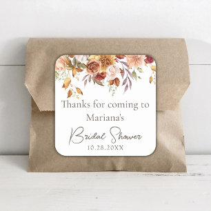 Fall Floral Bridal Shower Favours Square Sticker
