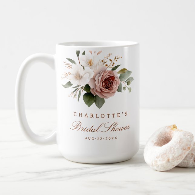 Fall Floral Bridal Shower Mug – Personalised Gift (With Donut)