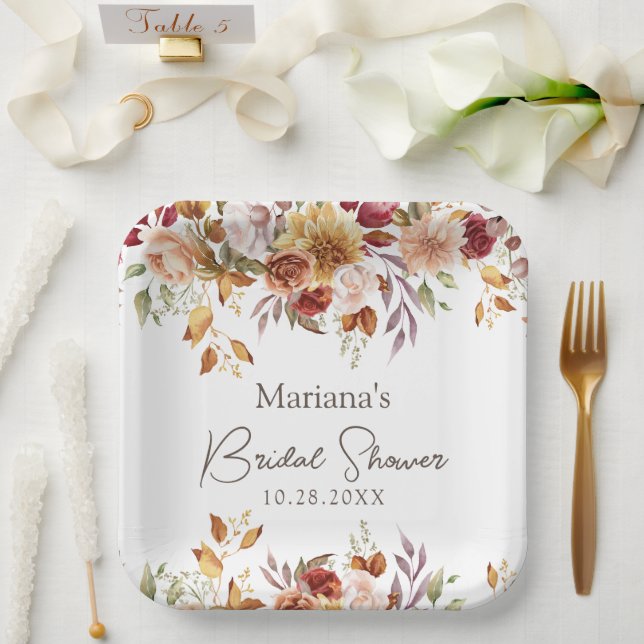 Fall Floral Bridal Shower Paper Plate (Wedding)