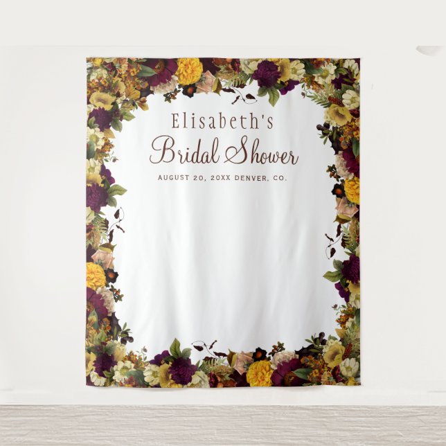 Fall floral bridal shower photo booth backdrop tapestry (Front)