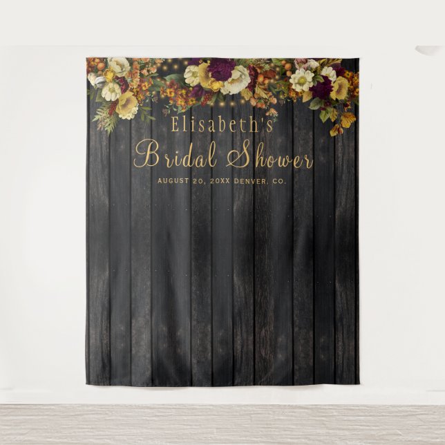 Fall floral bridal shower photo booth backdrop tapestry (Front)
