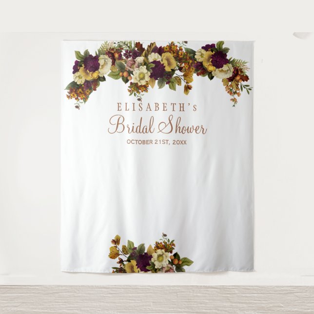 Fall floral bridal shower photo booth backdrop tapestry (Front)