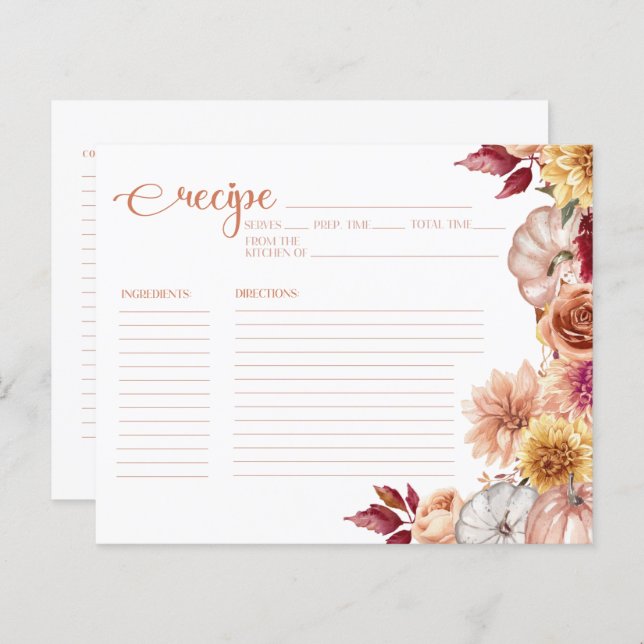Fall Floral Bridal Shower Recipe Card (Front/Back)