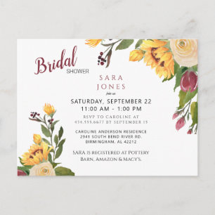 Fall Floral Bridal Shower Sunflower Postcard