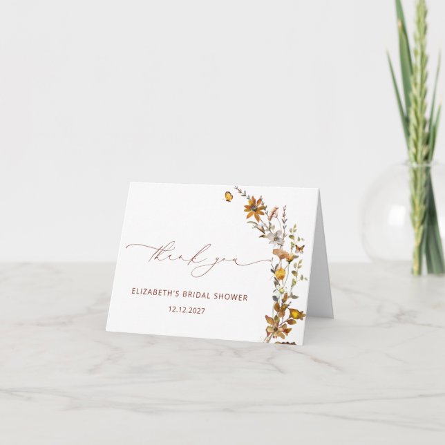 Fall Floral Bridal Shower Thank You Card (Front)