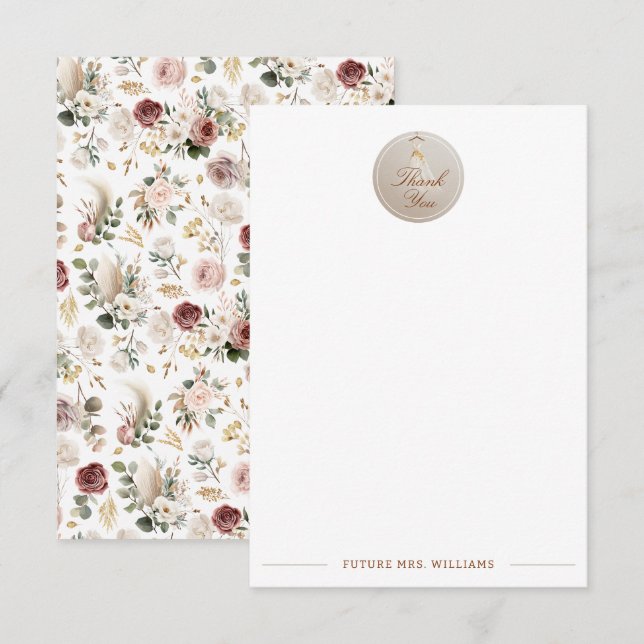 Fall Floral Bridal Shower Thank You Card (Front/Back)