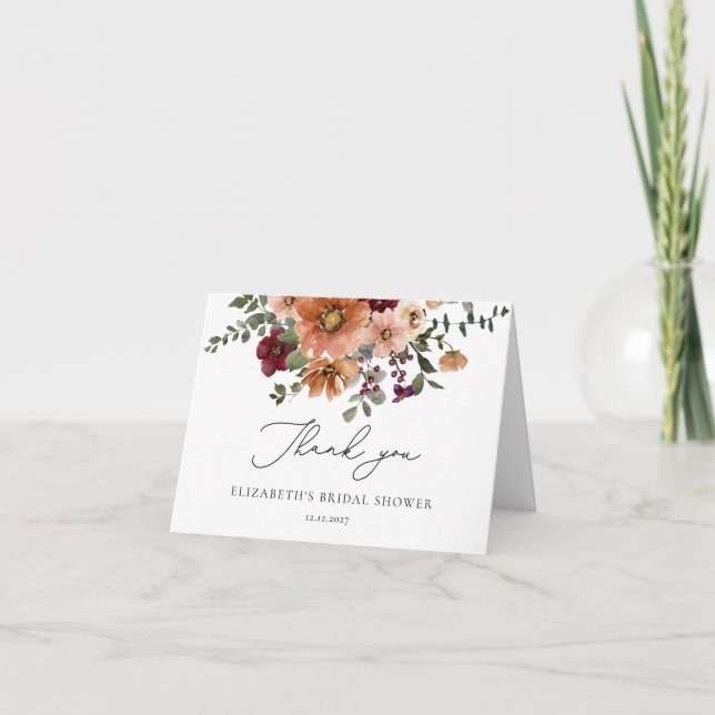 Fall Floral Bridal Shower Thank You Card (Front)
