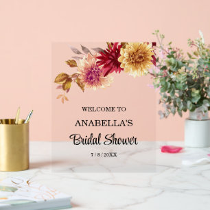 Fall Floral  Bridal Shower Welcome Board Acrylic Sign