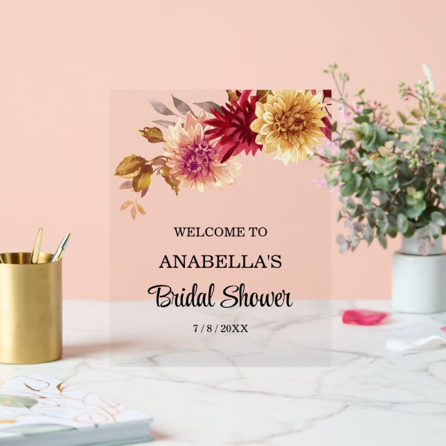 Fall Floral  Bridal Shower Welcome Board Acrylic Sign (Wedding)