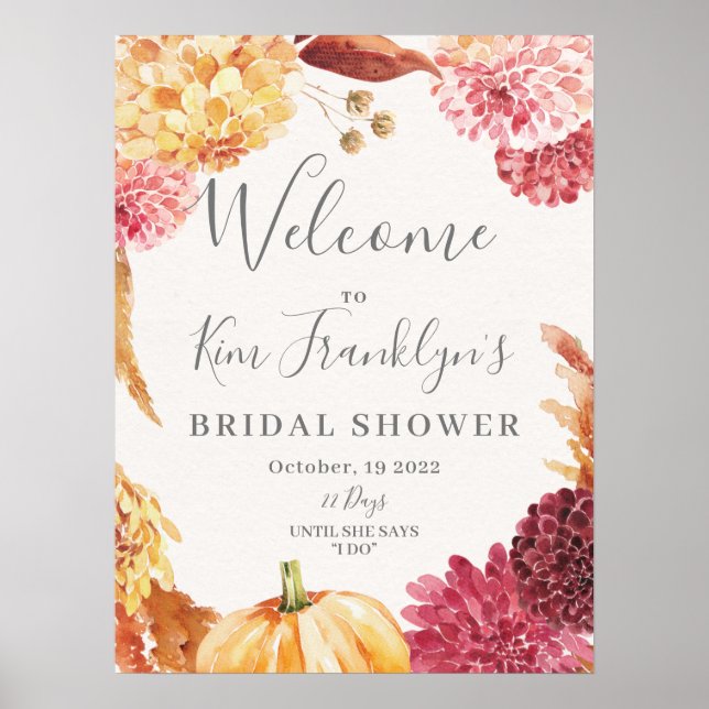 Fall Floral Bridal Shower Welcome Sign (Front)