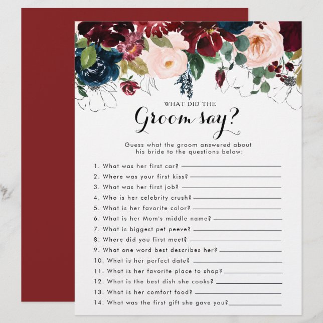 Fall Floral Bridal Shower What did the Groom Say (Front/Back)