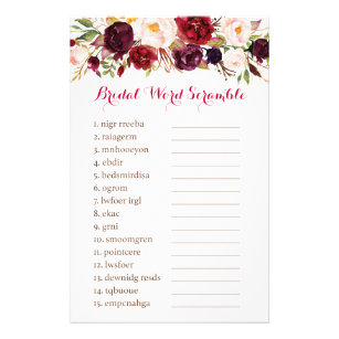 Fall Floral Bridal Shower Word Scramble Game Flyer