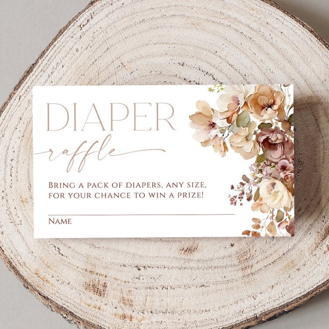 Fall floral brown beige boho diaper raffle enclosure card (Creator Uploaded)