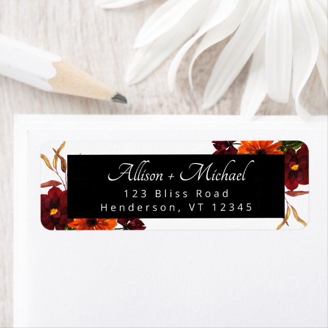 Fall Floral Burgundy and Orange Return Address (Insitu)