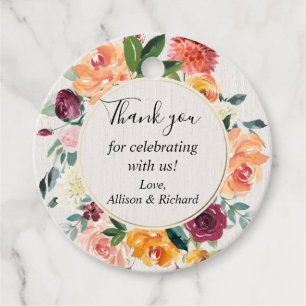 Fall floral burgundy blush pink watercolor favour tags