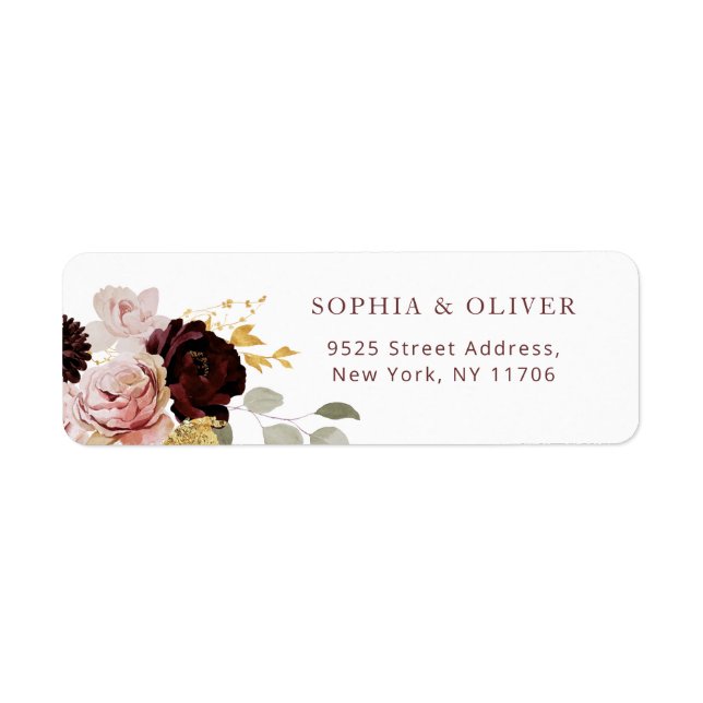 Fall floral burgundy gold return address (Front)