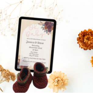 Fall Floral, Burgundy, Orange, Cream Baby Shower Invitation
