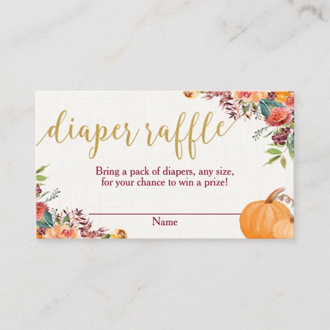 Fall floral burgundy pumpkins diaper raffle card (Front)