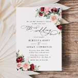 Fall Floral Burgundy Red & Blush Wedding Invitation<br><div class="desc">This elegant Romantic Blooms collection features watercolor burgundy and blush florals with greenery leaves paired with a classy serif & delicate sans font in black,  with a monogram on the back. Matching items available.</div>