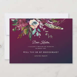 Fall Floral Burgundy Wash Be My Maid Of Honor Invitation