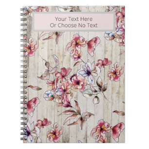 Fall Floral Burgundy Watercolor Flowers Rustic Notebook