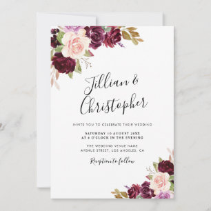 fall floral burgundy wedding invitation