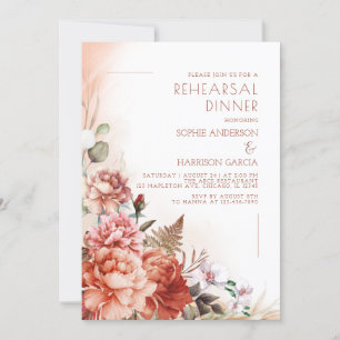 Fall Floral Burnt Orange Rehearsal Dinner Invitation