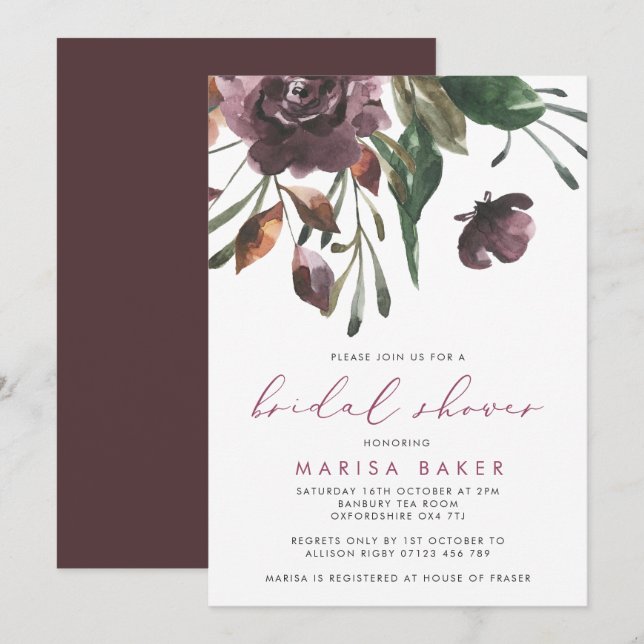 Fall Floral Burst Elegant Bridal Shower Invitation (Front/Back)