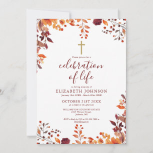 Fall Floral Christian Celebration Of Life Funeral Invitation