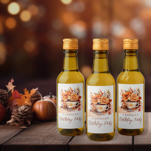 Fall Floral Cottage Core Teacup Birthday Tea Party Wine Label