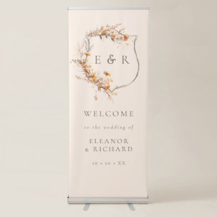 Fall Floral Crest Monogram Wedding Welcome Retractable Banner