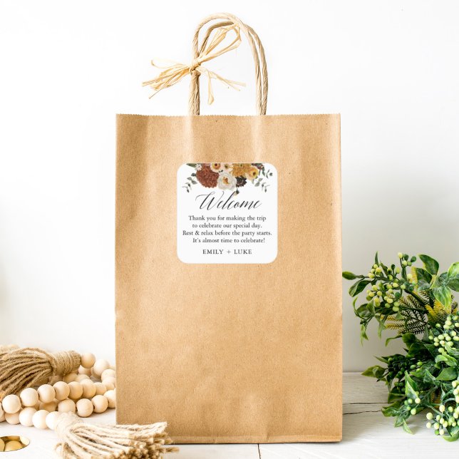 Fall Floral Custom Wedding Welcome Bag Square Sticker (Creator Uploaded)