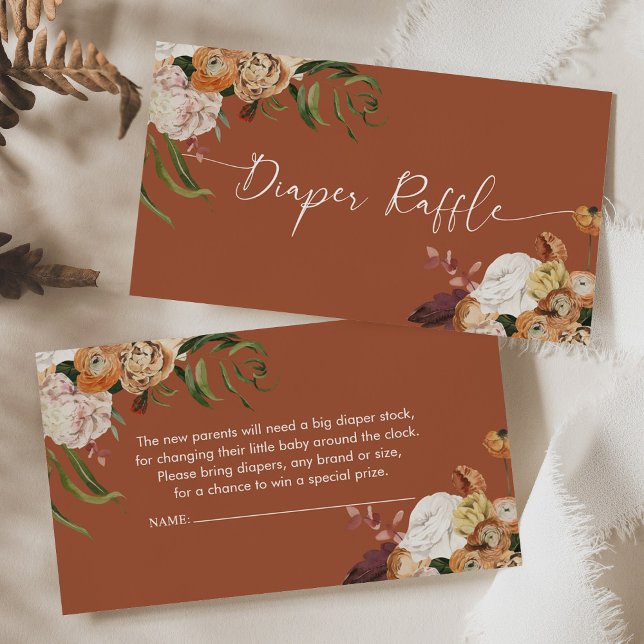 Fall Floral Diaper Raffle Baby Shower Insert Card (Creator Uploaded)