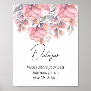 Fall Floral Dusty Rose date jar bridal shower Poster
