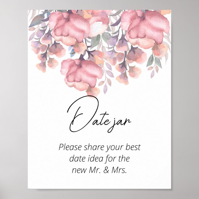 Fall Floral Dusty Rose date jar bridal shower   Poster (Front)