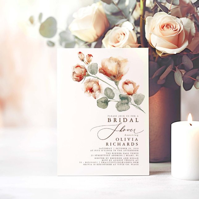 Fall Floral Elegant Minimal Bridal Shower Invitation (Terracotta Floral Bridal Shower Invitations)