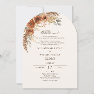 Fall Floral Elegant Nikkah Arabic Islamic Wedding Invitation