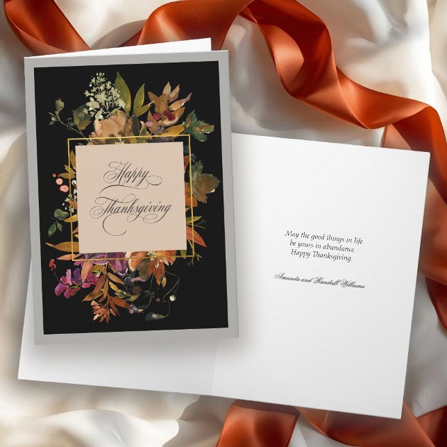 Fall Floral Elegant Script Thanksgiving Holiday Card (Creator Uploaded)