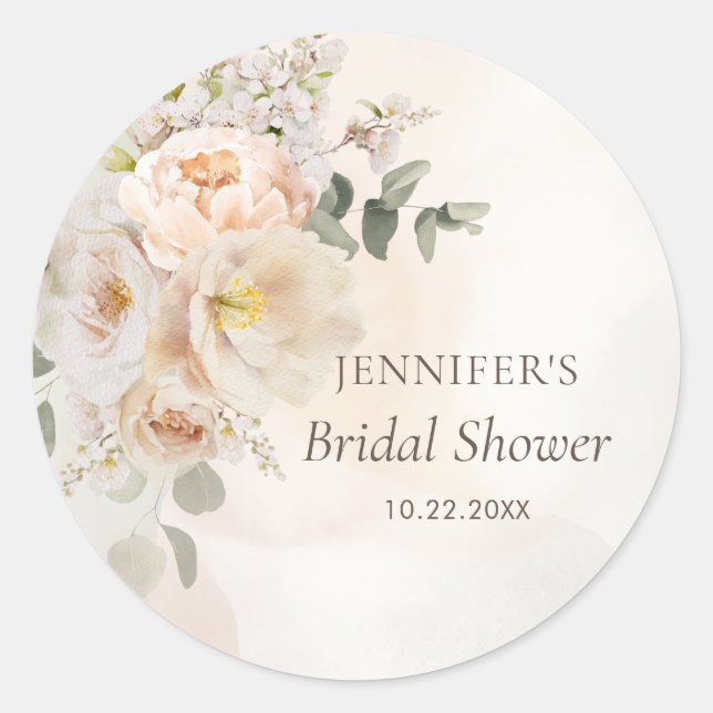 Fall Floral Eucalyptus Bridal Shower Classic Round Sticker (Front)